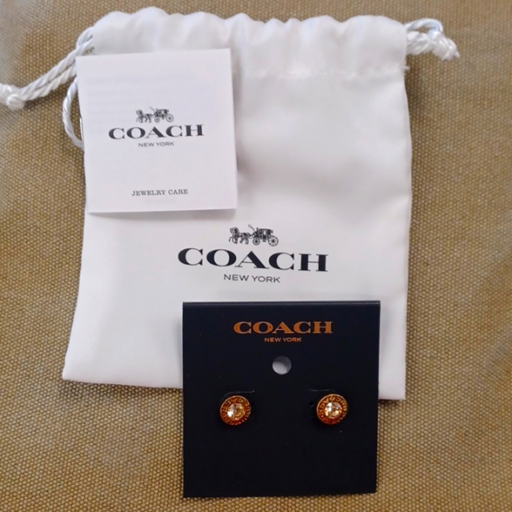 Authentic Coach Gold Tone Rhinestone Earrings